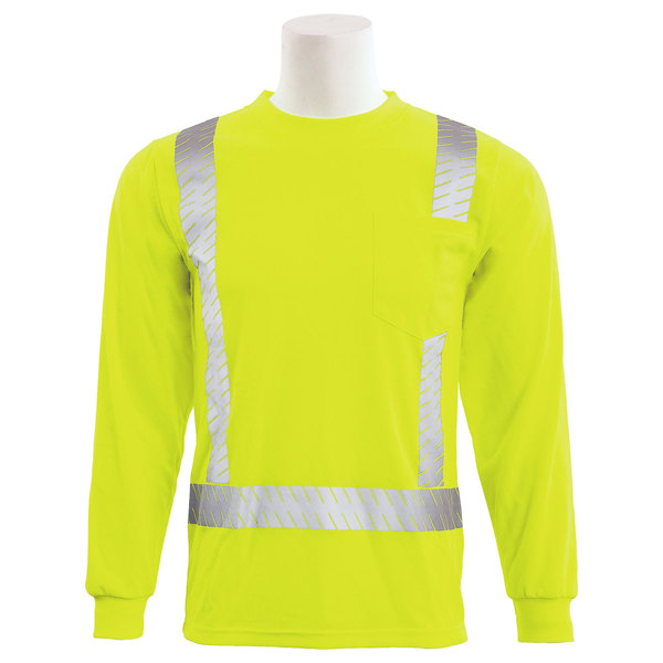 Erb Safety T-Shirt, Birdseye Mesh, Long Slv, Class 2, 9007SEG, Hi-Viz Lime, LG 62267